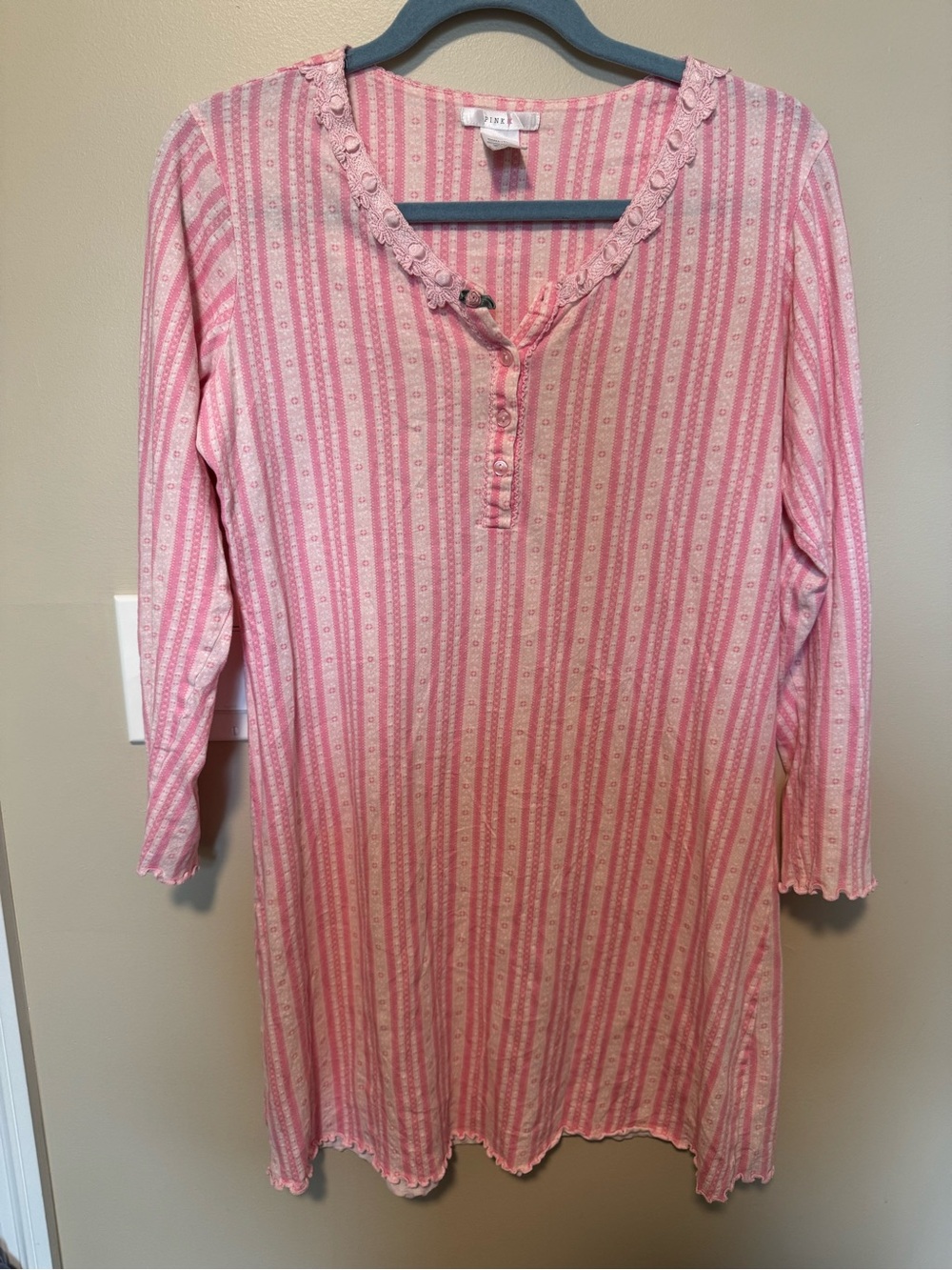 PINK Victoria's Secret Pink Striped Long Sleeve Henley Nightshirt